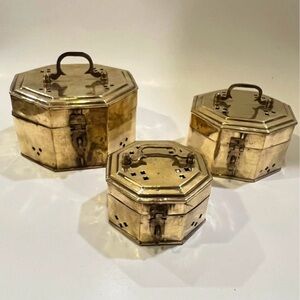 MCM Brass Hinged Cricket Boxes Nesting Boxes Vintage